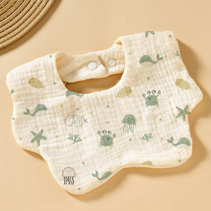 Baby Bib Class A Six-layer Round Children's Bib Cartoon Newborn Anti-spitting Pure Cotton Spring and Summer