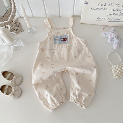 Infant Girls' Cotton Overalls and Lace Collar Shirt Set